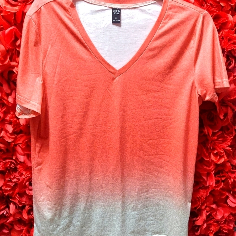 Emery Rose Women's Size X-Large V-neck T-Shirt Ombre Colors